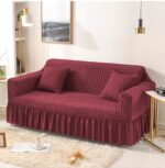 Maroon Persian Style Fitted Sofa Cover with Decorative Frill Design