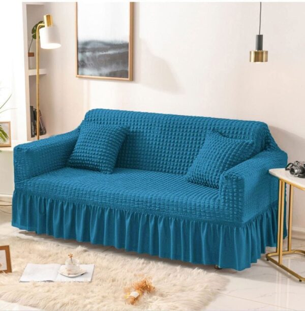 Mouse color Persian style sofa cover with stretchable fit and frilled drop