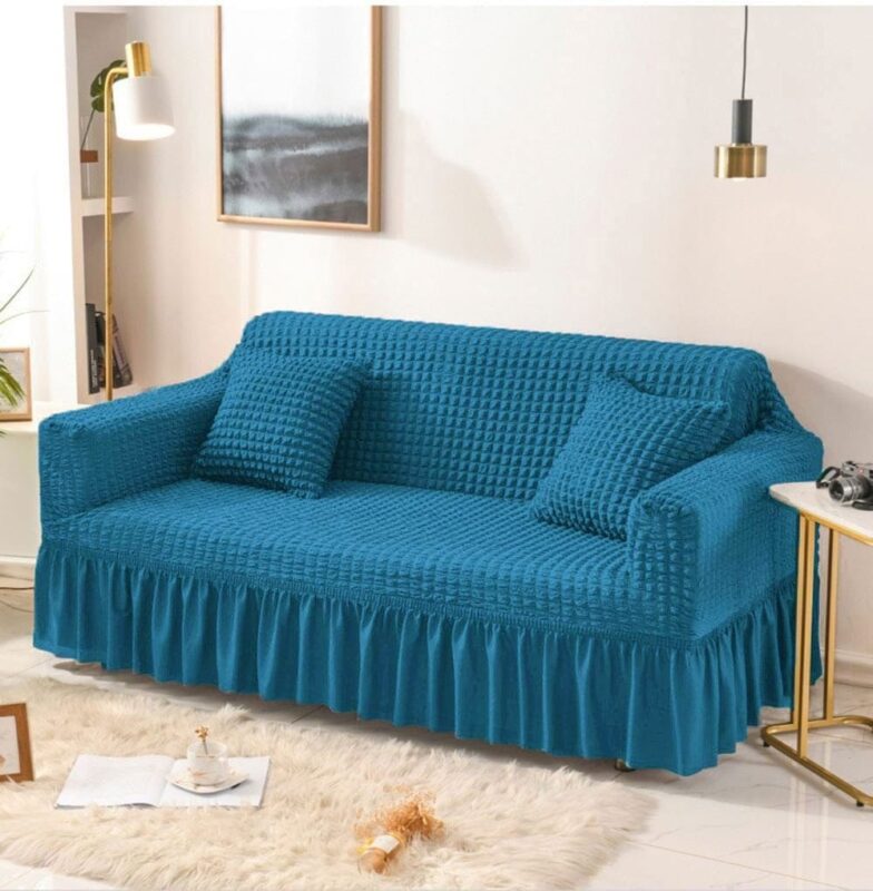 Mouse color Persian style sofa cover with stretchable fit and frilled drop