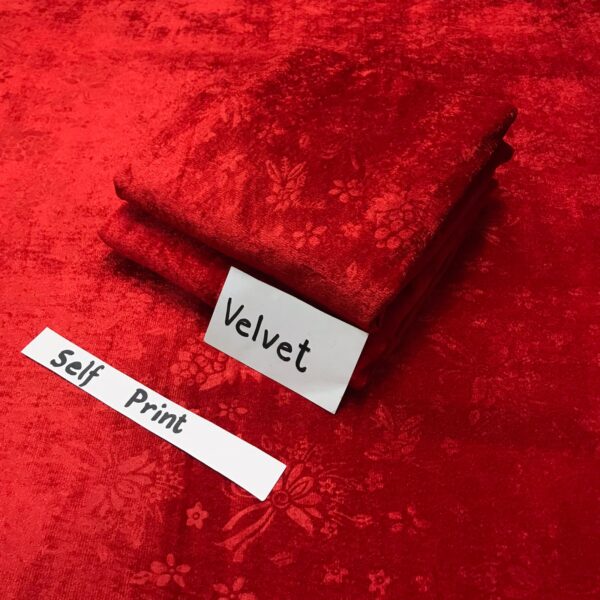 Velvet 2pc Suit – Red Unstitched Korean Self-Print Winter Collection