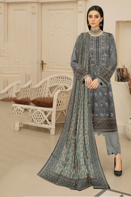 Alkaram Lawn 3PC Suit - Heavy Embroidered Front with Digital Printed Lawn Dupatta