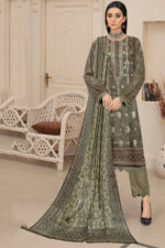 Alkaram Lawn 3PC Suit - Heavy Embroidered Front with Digital Printed Lawn Dupatta