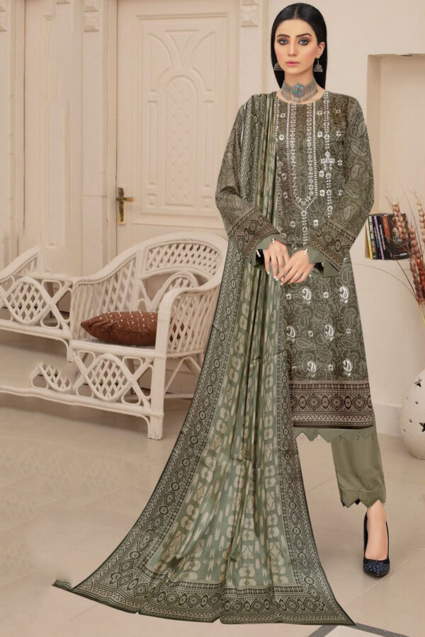 Alkaram Lawn 3PC Suit - Heavy Embroidered Front with Digital Printed Lawn Dupatta