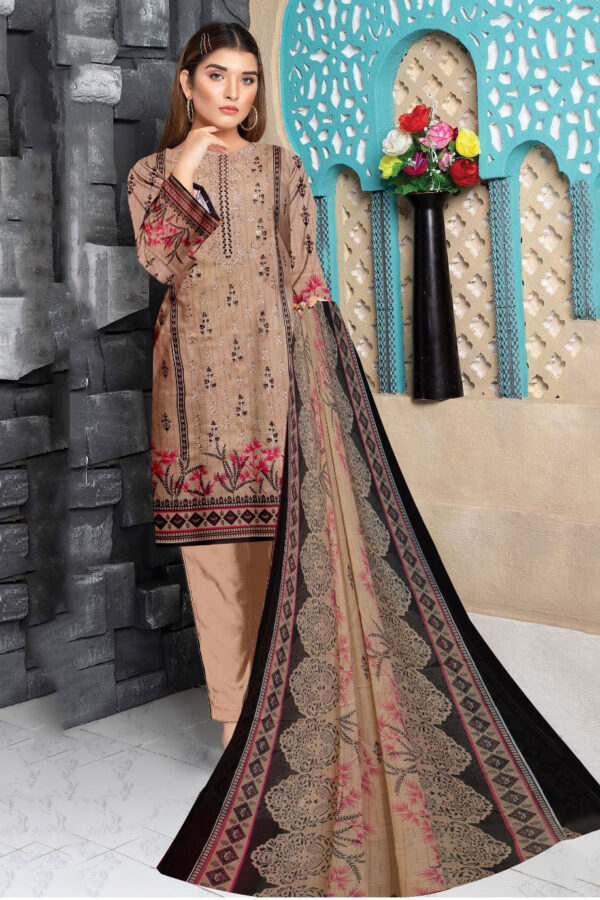 Ethnic Lawn 3PC Suit - Heavy Embroidered Front with Digital Printed Chiffon Dupatta