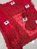 Maria B Exclusive Heavy Embroidered Net Saree with Silk Petti Coat - 2024 Collection