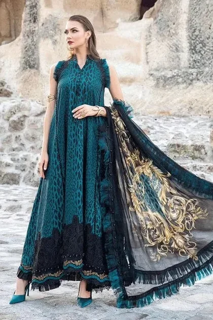 Maria B Lawn 3PC Suit - Embroidered Patches with Digital Chiffon Dupatta (90/88)