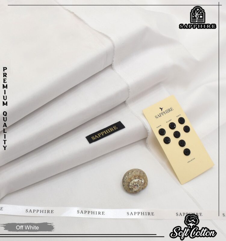 SAPPHIRE Premium Cotton Unstitched Suit Fabric for Men - Summer Collection with Buttons and Collar Tag