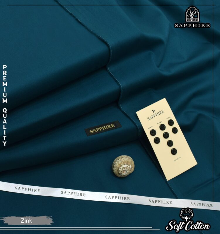 SAPPHIRE Premium Cotton Unstitched Suit Fabric for Men - Summer Collection with Buttons and Collar Tag