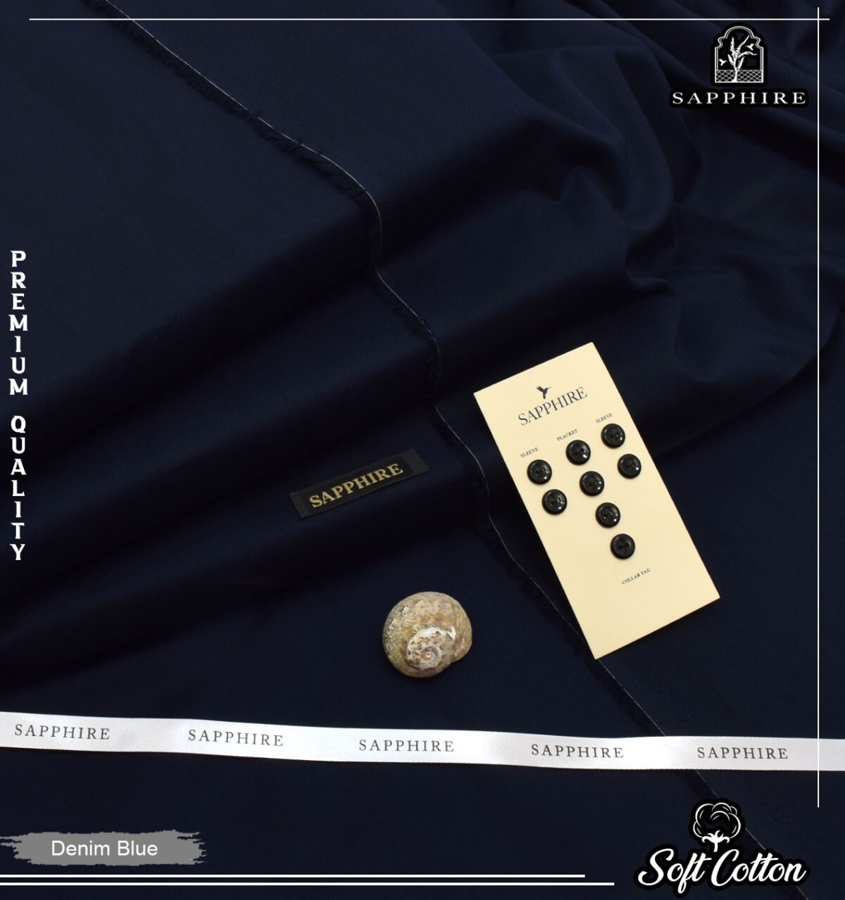 SAPPHIRE Premium Cotton Unstitched Suit Fabric for Men - Summer Collection with Buttons and Collar Tag