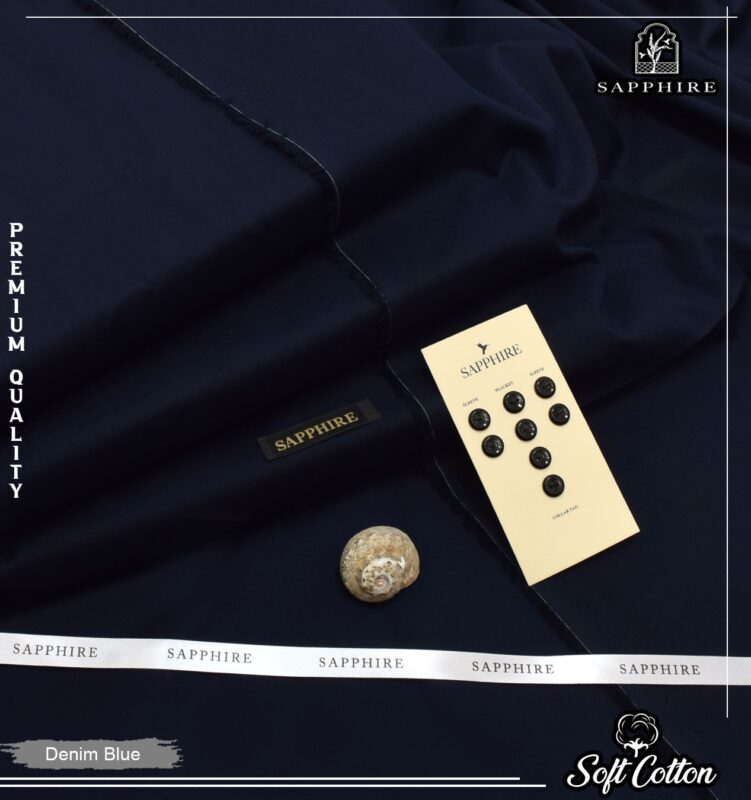 SAPPHIRE Premium Cotton Unstitched Suit Fabric for Men - Summer Collection with Buttons and Collar Tag