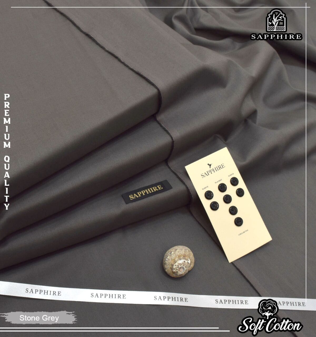SAPPHIRE Premium Cotton Unstitched Suit Fabric for Men - Summer Collection with Buttons and Collar Tag