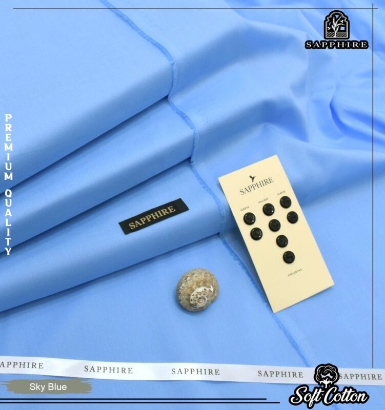 SAPPHIRE Premium Cotton Unstitched Suit Fabric for Men - Summer Collection with Buttons and Collar Tag