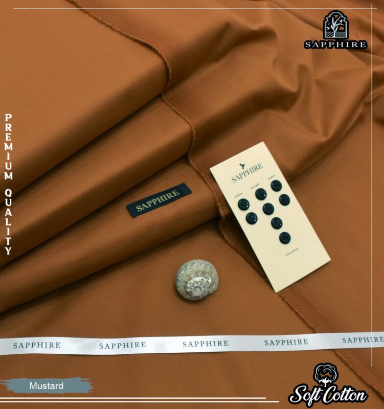 SAPPHIRE Premium Cotton Unstitched Suit Fabric for Men - Summer Collection with Buttons and Collar Tag