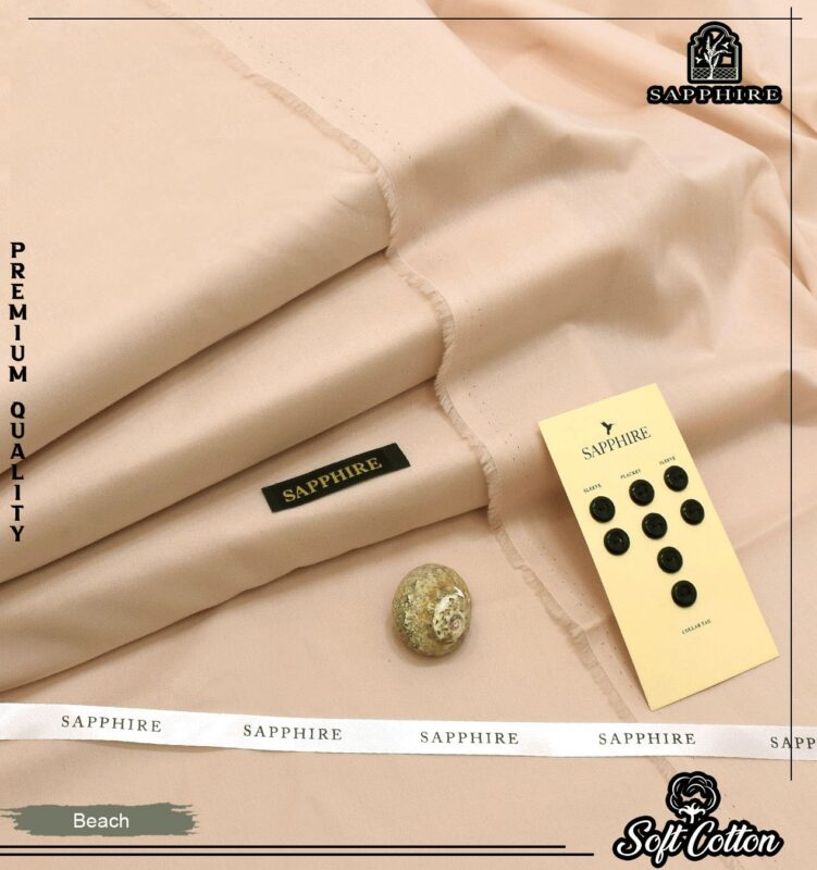 SAPPHIRE Premium Cotton Unstitched Suit Fabric for Men - Summer Collection with Buttons and Collar Tag