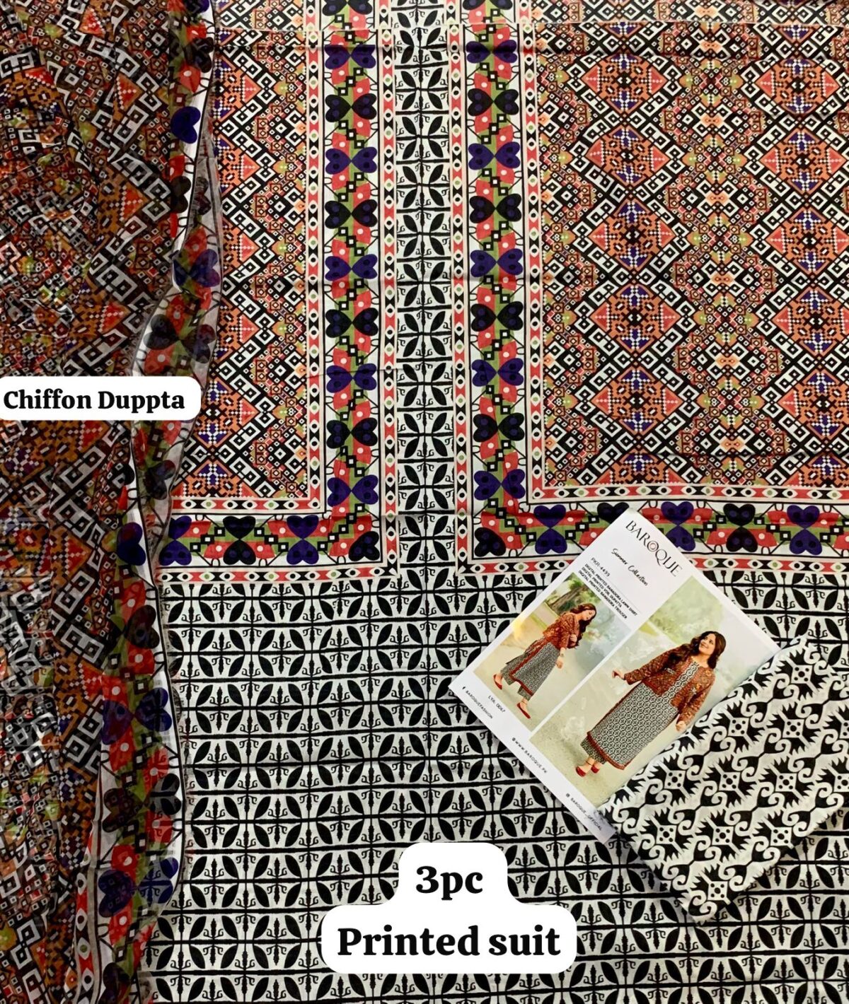 Uswa Zia Lawn 3PC Suit - Printed Design with Digital Chiffon Dupatta (90/88)