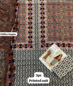 Uswa Zia Lawn 3PC Suit - Printed Design with Digital Chiffon Dupatta (90/88)
