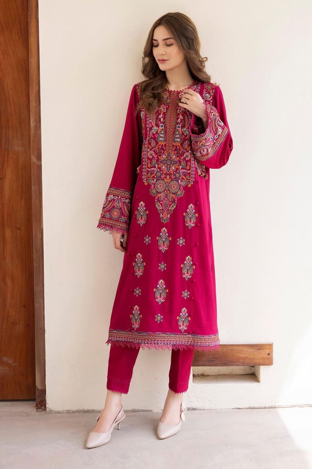 Jazmin Two Piece Lawn Suit with Full Embroidery and Back-Dyed Trouser Patch Jazmin Two Piece Lawn Suit with Full Embroidery and Back-Dyed Trouser Patch