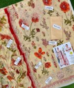 Maria B embroidered lawn suit with printed details and chiffon dupatta