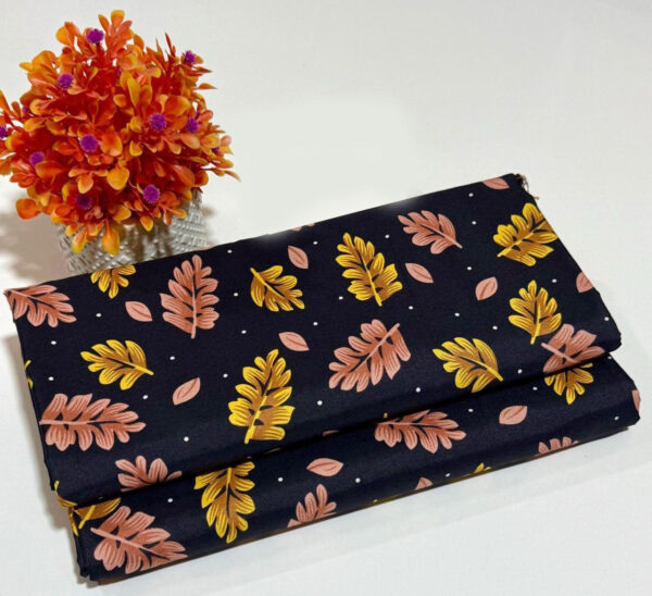 Design 41 – Bright yellow unstitched 2PC cambric cotton summer suit with digital floral print