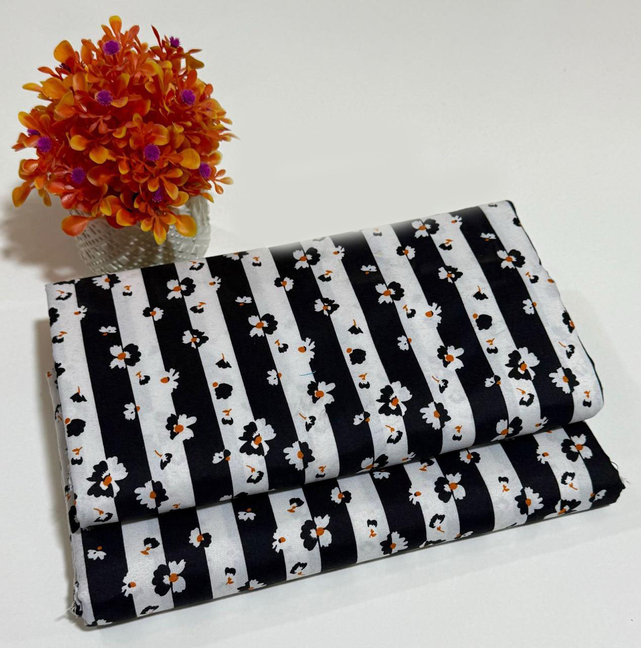 Women's-Unstitched-Allover-Summer-Cotton-2pc-Suit-2025-Design- (43) Design 43 – Beige and coral floral print cambric cotton unstitched summer suit for women