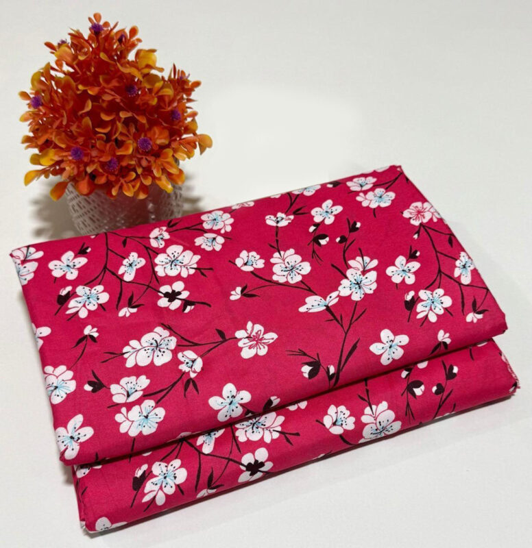 Design 50 – Coral floral digital printed unstitched 2PC Cambric Cotton suit for Pakistani women