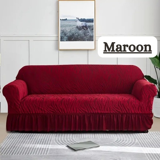 Zebra Style Jersey & Velvet Sofa Cover in Maroon
