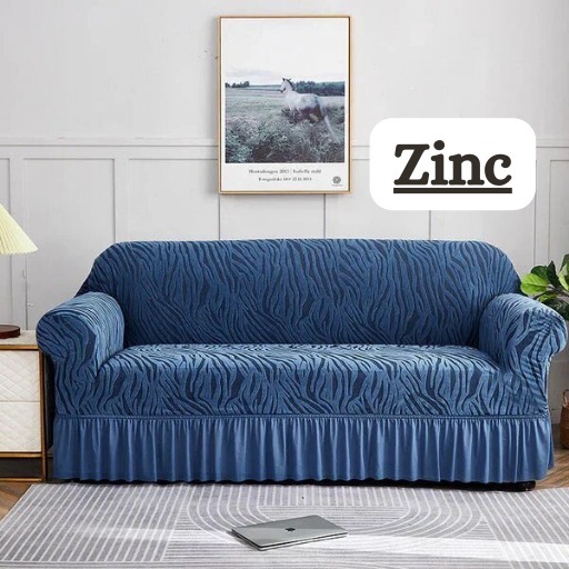 ZEBRA Style Jersey & Velvet Sofa Cover in Zinc Color – Premium Stretchable Fabric