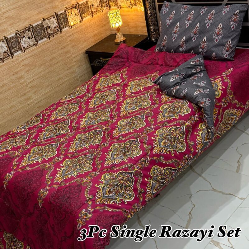 3PC Single Vicky Razayi Set 2025 – Mix Cotton Bedding with 500 GSM Filling