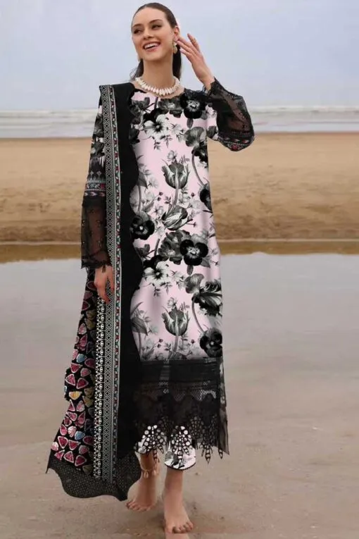 Nureh 3pcs Unstitched Embroidered Winter Linen Suit with digital printed shirt, dupatta, and trouser.