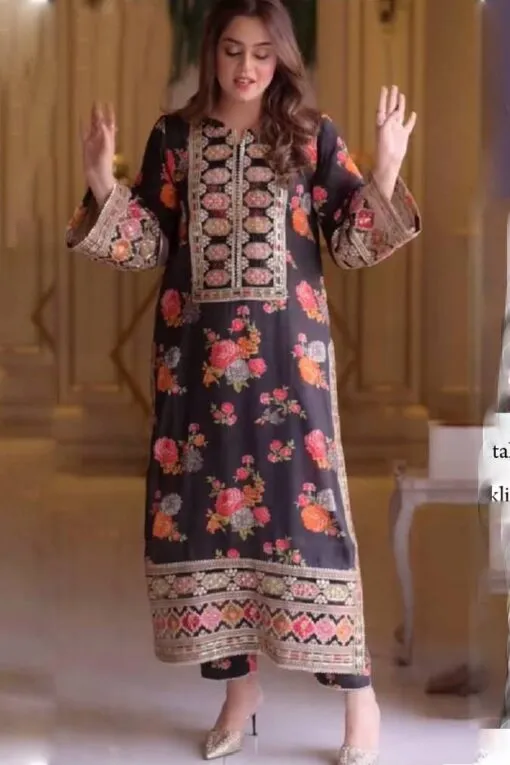 Aneela’s 3pcs Winter Linen Suit with embroidery, digital prints & dupatta, 2025 collection