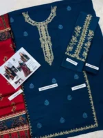 I Z E L Winter Suit – 3 Piece Unstitched Embroidered Dhanak Outfit with shawl and trouser