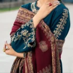 I Z E L Winter Suit – 3 Piece Unstitched Embroidered Dhanak Outfit with shawl and trouser