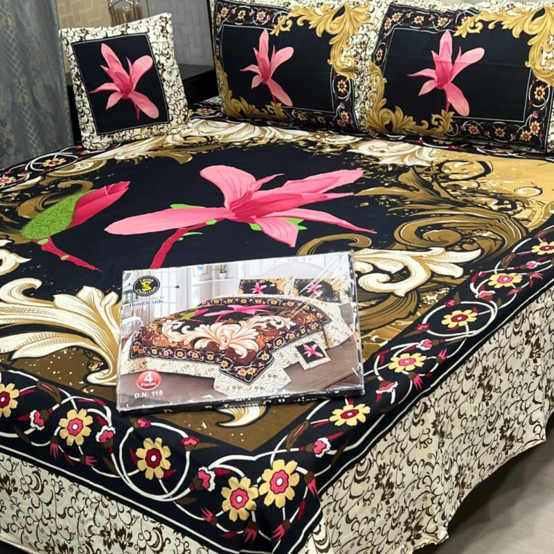 Dream Panel 3D Crystal Cotton King Size 4PCS Bedsheet Set – Winter 2025 Home Collection SS.Pan-01