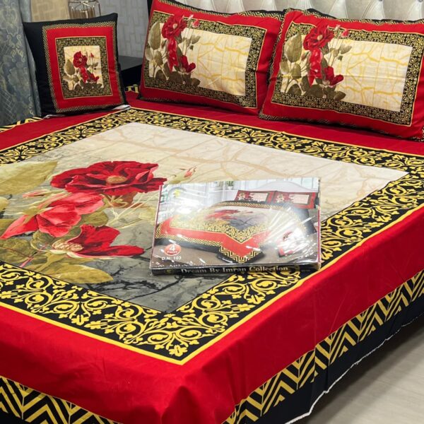Dream Panel 3D Crystal Cotton King Size 4pc Bedsheet Set – Winter 2025 Home Collection | Code: SS-Pan-12