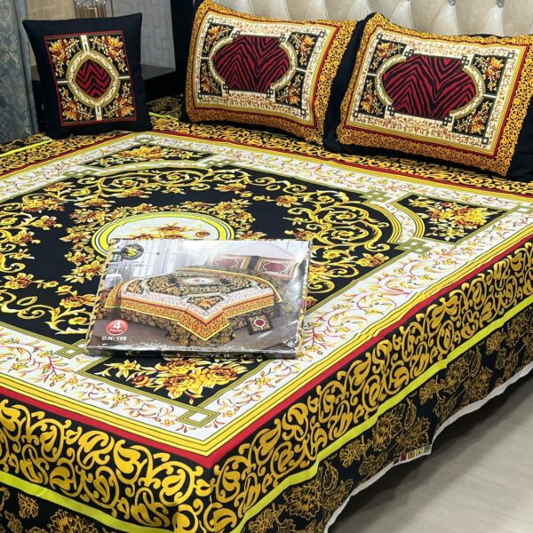 Dream Panel 3D Crystal Cotton King Size 4pc Bedsheet Set – Winter 2025 Home Collection | Code: SS-Pan-16