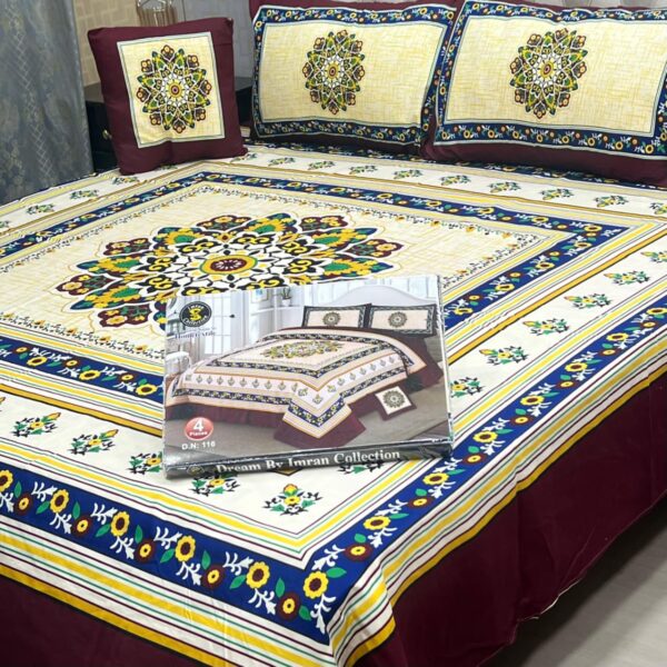 Dream Panel 3D Crystal Cotton King Size 4pc Bedsheet Set – Winter 2025 Home Collection | Code: SS-Pan-17