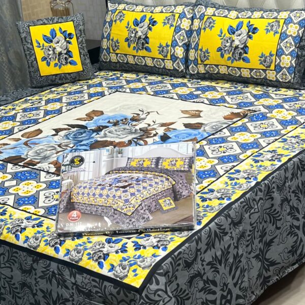 Dream Panel 3D Crystal Cotton King Size 4pc Bedsheet Set – Winter 2025 Home Collection | Code: SS-Pan-20