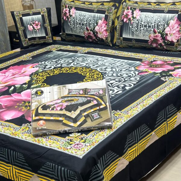 Dream Panel 3D Crystal Cotton King Size 4pc Bedsheet Set – Winter 2025 Home Collection | Code: SS-Pan-21