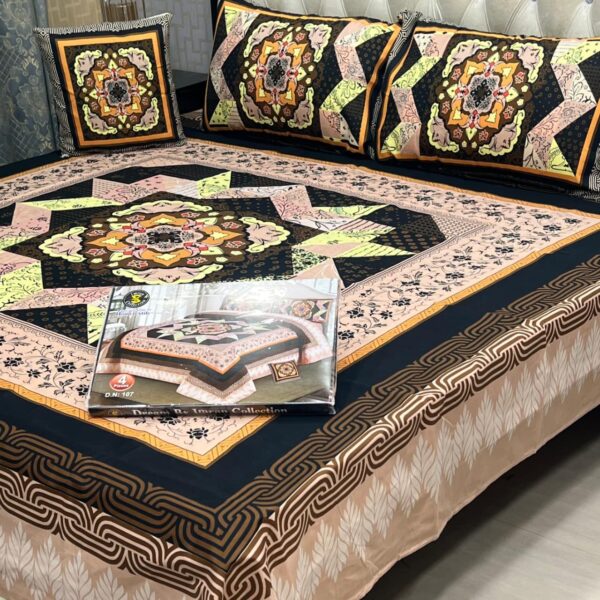 Dream Panel 3D Crystal Cotton King Size 4pc Bedsheet Set – Winter 2025 Home Collection | Code: SS-Pan-23