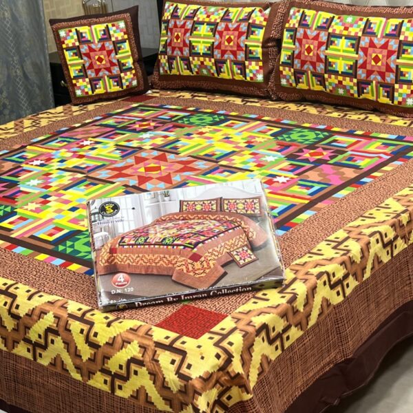 Dream Panel 3D Crystal Cotton King Size 4pc Bedsheet Set – Winter 2025 Home Collection | Code: SS-Pan-26