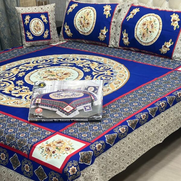 Dream Panel 3D Crystal Cotton King Size 4pc Bedsheet Set – Winter 2025 Home Collection | Code: SS-Pan-06