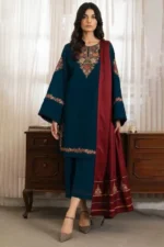 Jazmin Premium Dhanak 3 Piece Unstitched Embroidered Suit – Winter 2025 Collection by sarastore.pk