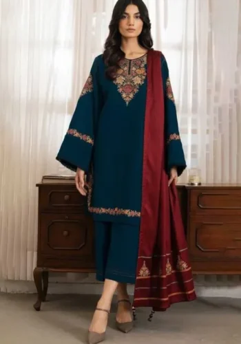 Jazmin Premium Dhanak 3 Piece Unstitched Embroidered Suit – Winter 2025 Collection by sarastore.pk