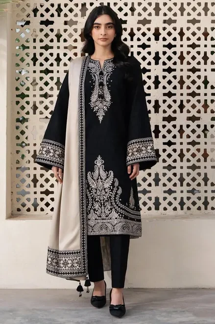 Jazmin Premium Dhanak 3 Piece Unstitched Embroidered Suit – Winter 2025 Collection by sarastore.pk
