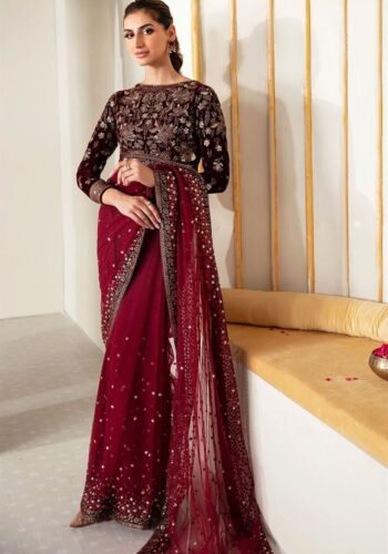 Jazmin Saree Collection available at sarastore.pk featuring velvet, net, and satin silk fabrics for weddings and festive events