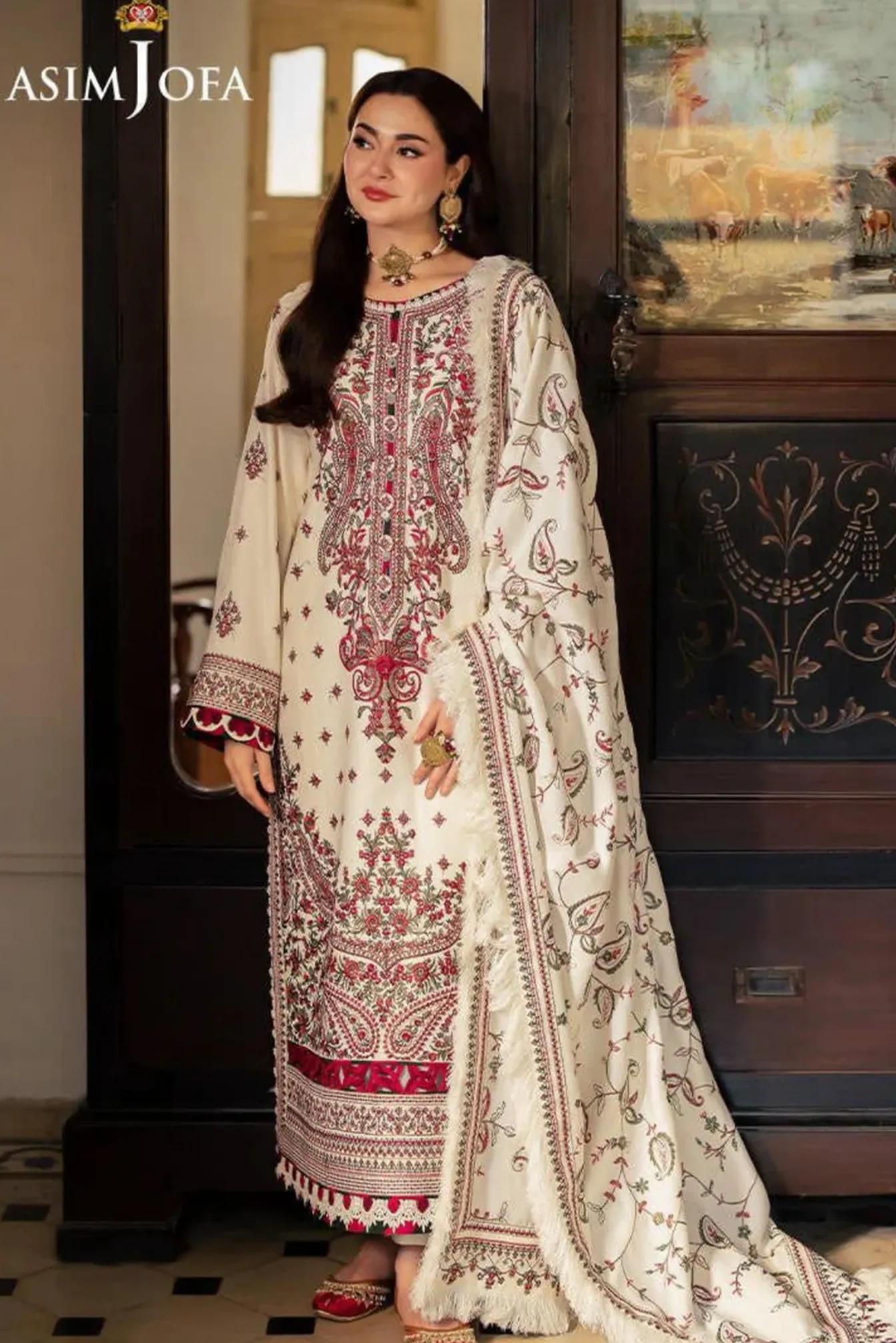Asim Jofa Premium Dhanak 3 Piece Unstitched Embroidered Suit with Full Embroidered Shawl Code SS-AJ-11 (01) Asim Jofa Premium Dhanak 3 Piece Embroidered Suit with Full Embroidered Shawl – Winter 2025 Collection by sarastore.pk