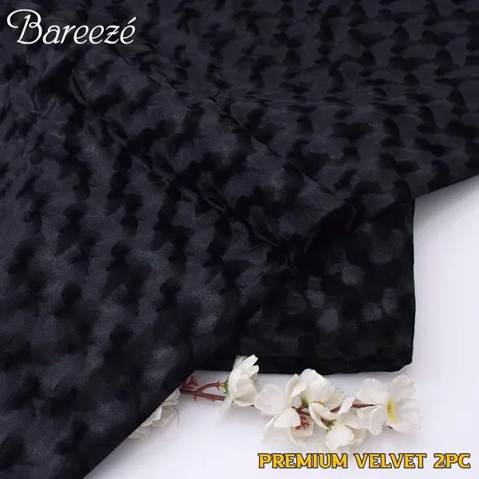 Korean Velvet 2 Piece Unstitched Embossed Suit in Black – Winter 2025 Casual Collection sarastore.pk