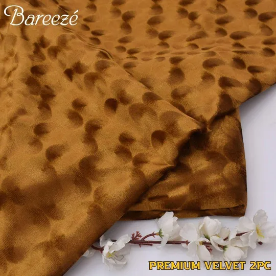 Korean Velvet 2 Piece Unstitched Embossed Suit in Copper Leather – Winter 2025 Collection by sarastore.pk