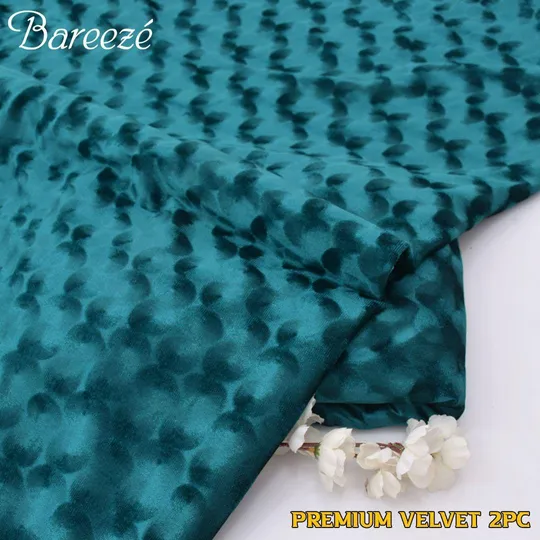 Korean Velvet 2PCS Unstitched Suit – Greenish Blue – Winter 2025 Casual Collection by sarastore.pk