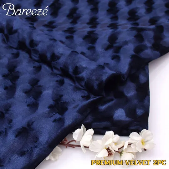 Korean Velvet 2 Piece Unstitched Embossed Suit in Midnight Blue – Winter 2025 Collection by sarastore.pk